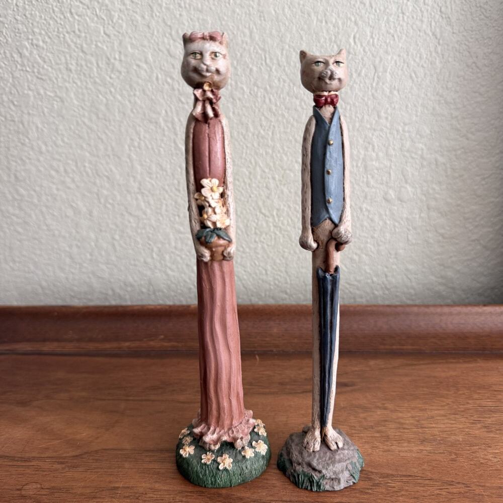 Jim Shore 8.5" Pencil Figurines Cats Umbrella Flower Pot Signed JS 91 and JS 89 - Picture 2 of 5